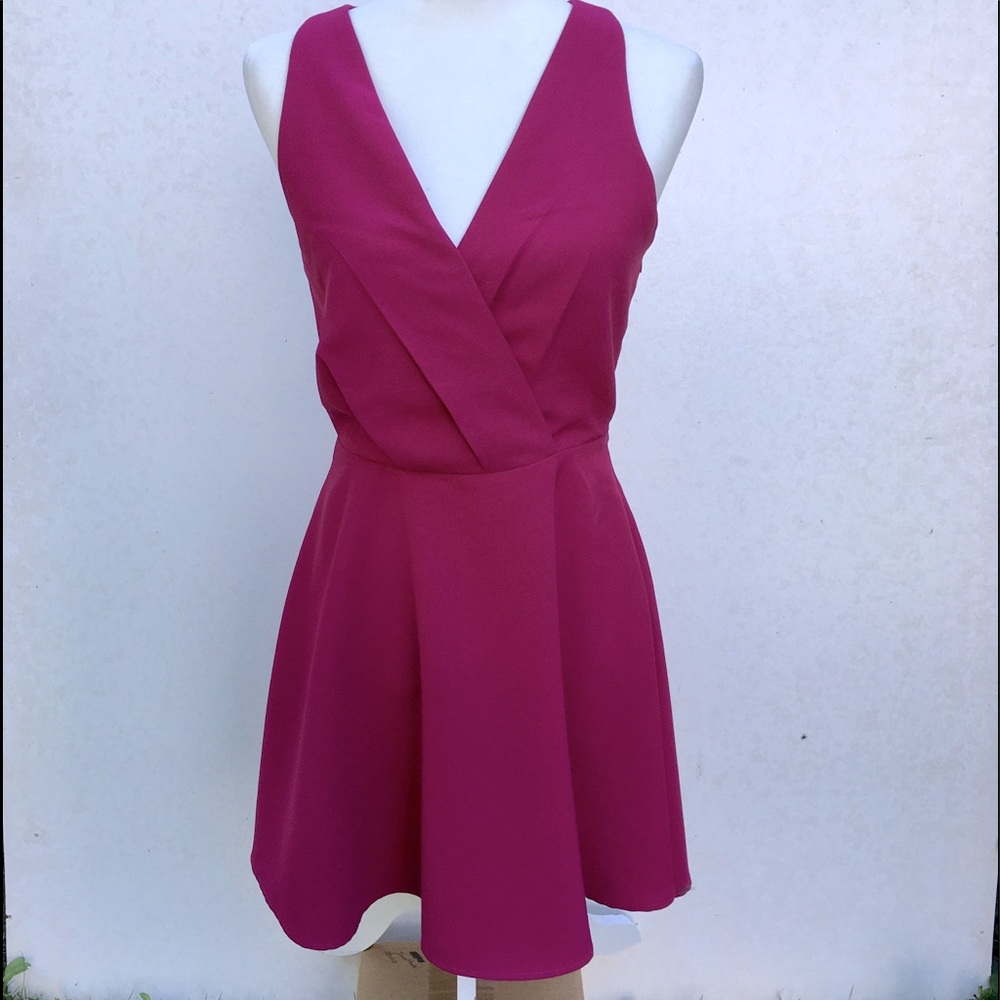 ADELYN RAE FUCSHIA CUTOUT SKATER DRESS